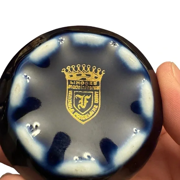 Limoges Porcelain Trinket Box Gilded Finish Cobalt Blue Gold